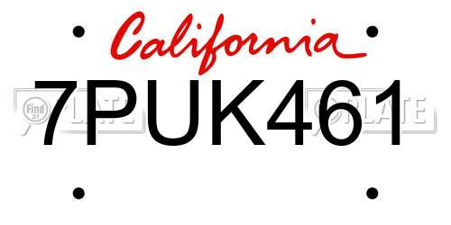 7PUK461 California License Plate