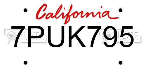 7PUK795 California License Plate
