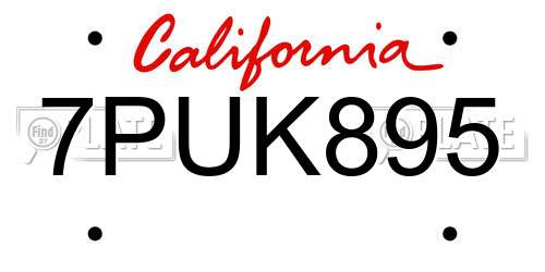7PUK895 California License Plate