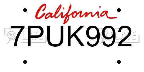 7PUK992 California License Plate