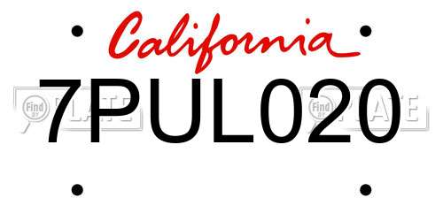 7PUL020 California License Plate