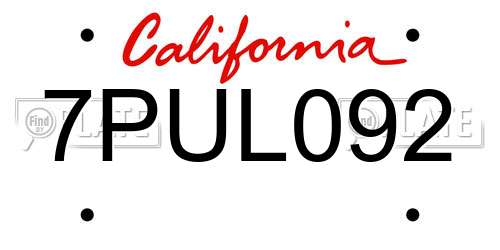 7PUL092 California License Plate