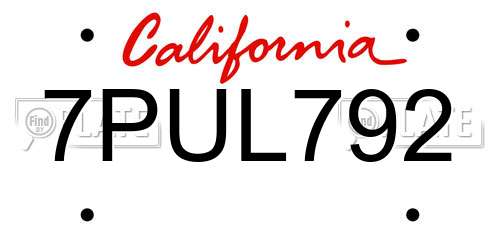 7PUL792 California License Plate