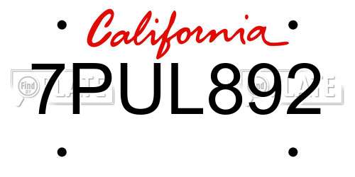 7PUL892 California License Plate