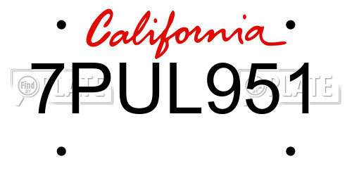 7PUL951 California License Plate