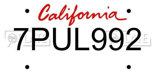 7PUL992 California License Plate