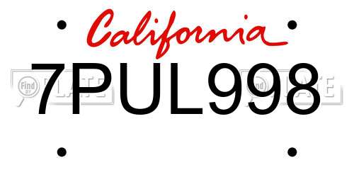 7PUL998 California License Plate