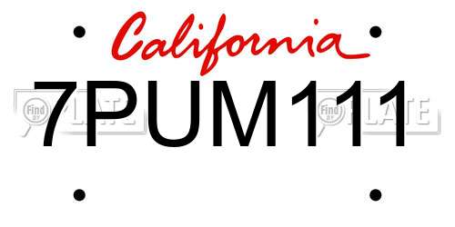 7PUM111 California License Plate