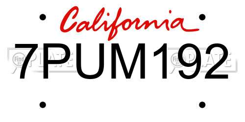 7PUM192 California License Plate