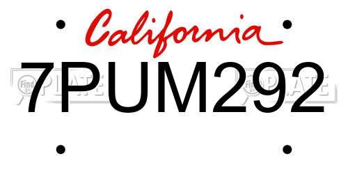 7PUM292 California License Plate
