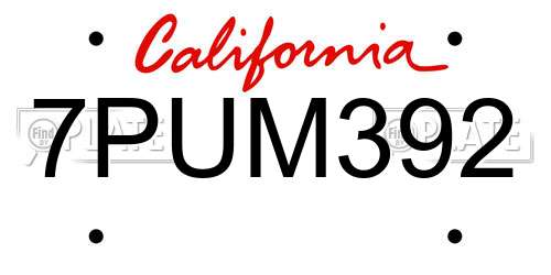 7PUM392 California License Plate