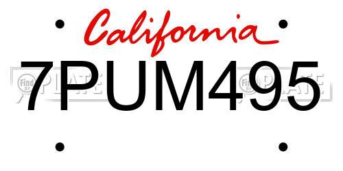 7PUM495 California License Plate