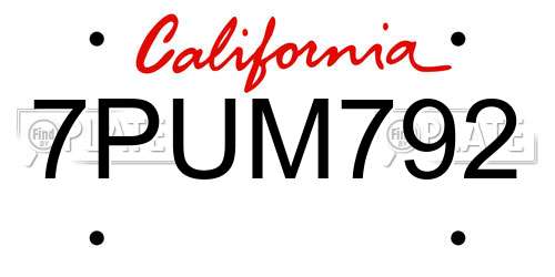 7PUM792 California License Plate