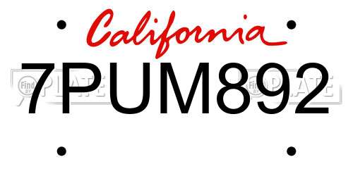 7PUM892 California License Plate