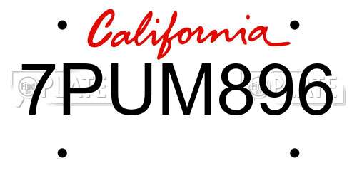 7PUM896 California License Plate