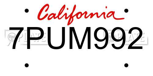 7PUM992 California License Plate