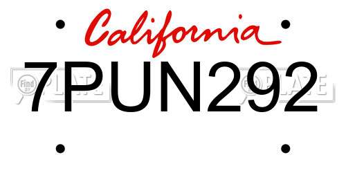 7PUN292 California License Plate