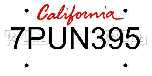 7PUN395 California License Plate