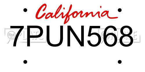 7PUN568 California License Plate
