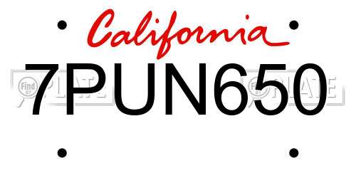 7PUN650 California License Plate