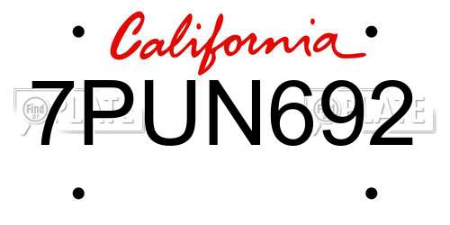 7PUN692 California License Plate