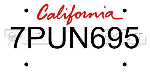 7PUN695 California License Plate
