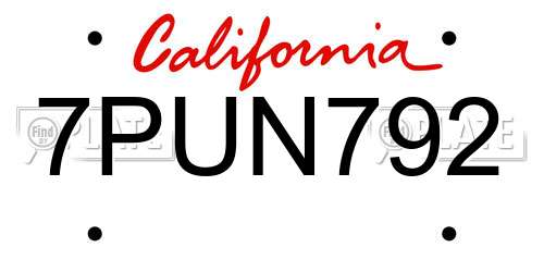 7PUN792 California License Plate