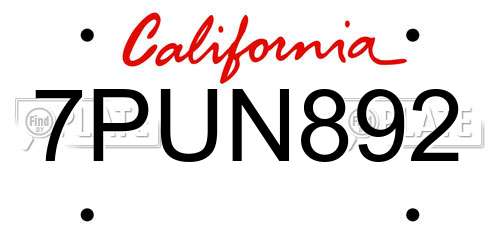 7PUN892 California License Plate