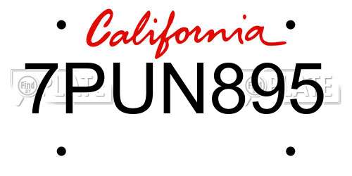 7PUN895 California License Plate