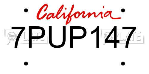 7PUP147 California License Plate