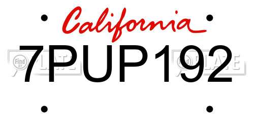 7PUP192 California License Plate
