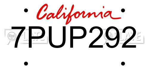 7PUP292 California License Plate