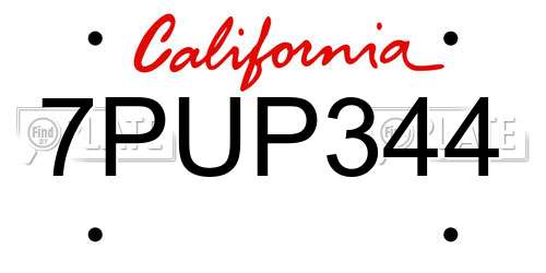 7PUP344 California License Plate