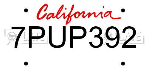 7PUP392 California License Plate