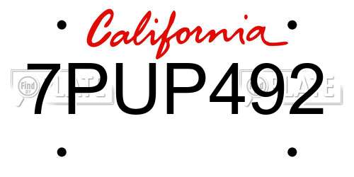 7PUP492 California License Plate