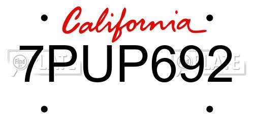 7PUP692 California License Plate