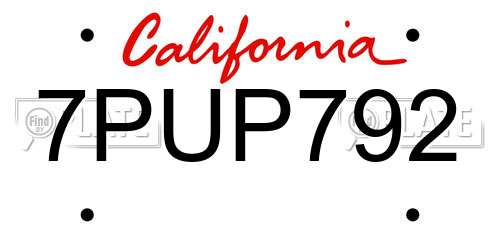 7PUP792 California License Plate