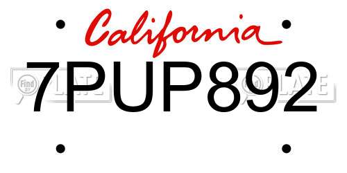 7PUP892 California License Plate