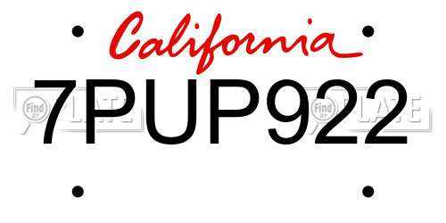 7PUP922 California License Plate