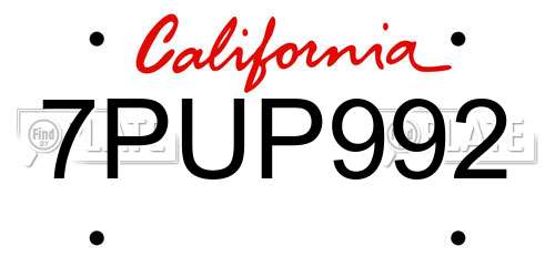 7PUP992 California License Plate