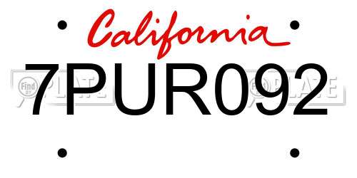 7PUR092 California License Plate