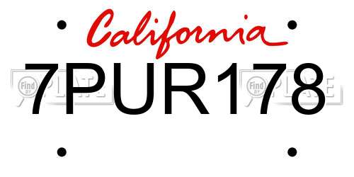 7PUR178 California License Plate