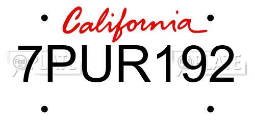 7PUR192 California License Plate