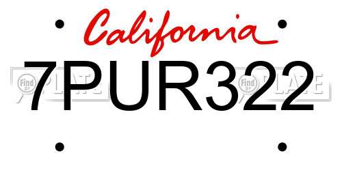 7PUR322 California License Plate