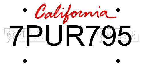 7PUR795 California License Plate