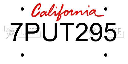 7PUT295 California License Plate
