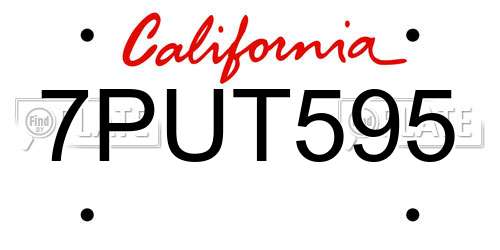 7PUT595 California License Plate