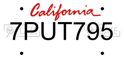 7PUT795 California License Plate