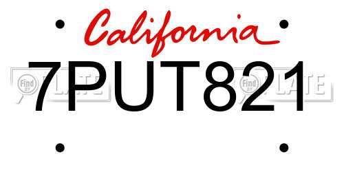 7PUT821 California License Plate