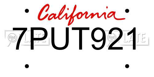 7PUT921 California License Plate
